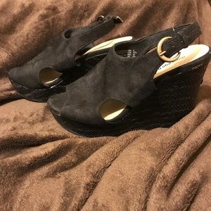 Black suede wedges